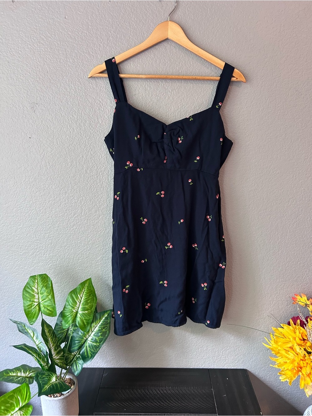 Old Navy Black Mini Dress with Pink Cherry Print
